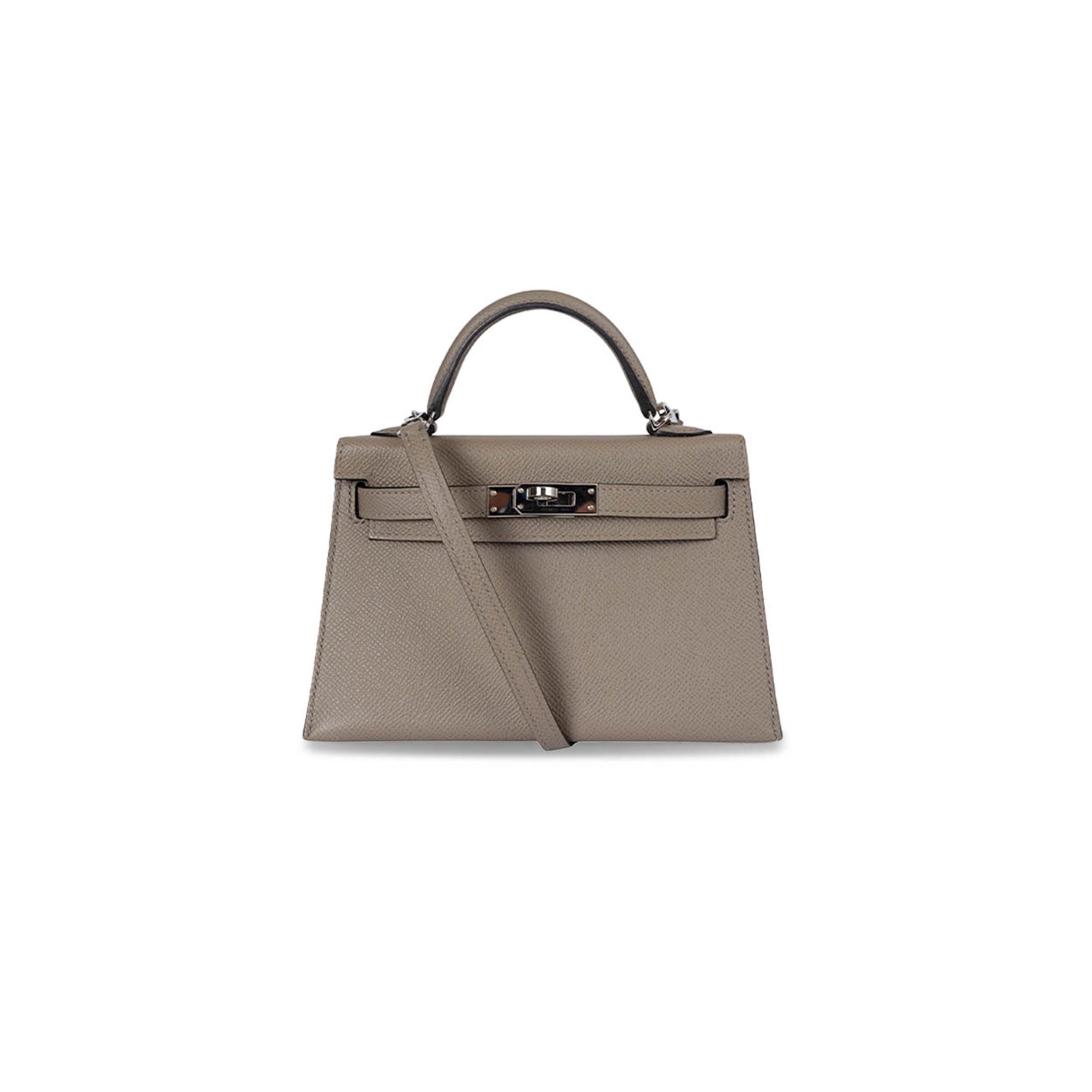HERMÈS MINI KELLY II EPSOM ALUMINUM ALLOY GRAY SILVER BUCKLE (19*12*5.5cm)